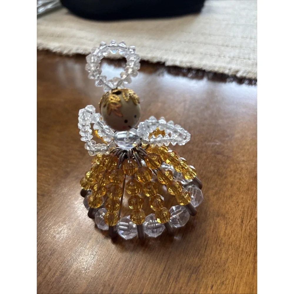 Vintage Safety Pin Beaded Doll Ornaments Set Of 2‎ Red And Yellow